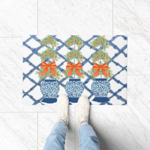 Orange Topiary Blue Ginger Jars Doormat Welcome