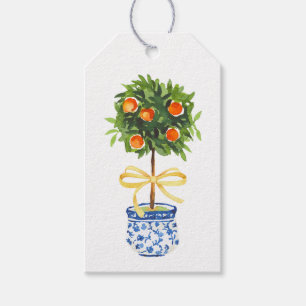 Orange Topiary Tree, Yellow Bow Custom Gift Tags