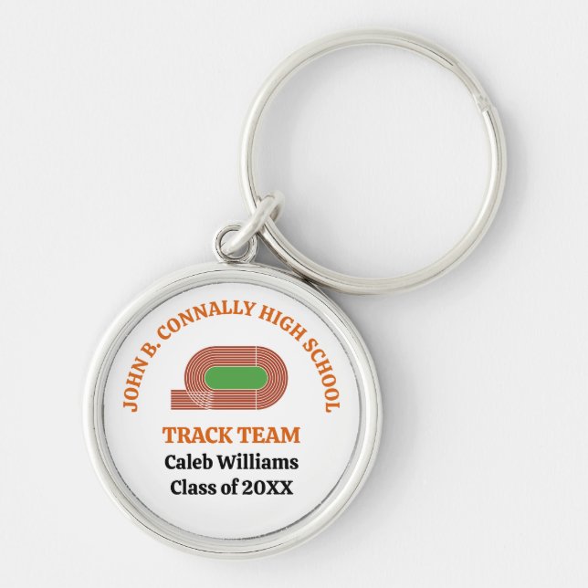 Orange Track Team Custom High School Runner Key Ring (Front)