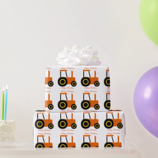 Orange Tractor Birthday Wrapping Paper (Party Gifts)
