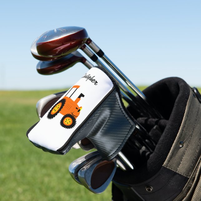 Orange Tractor Design Golf Head Cover (In Situ)