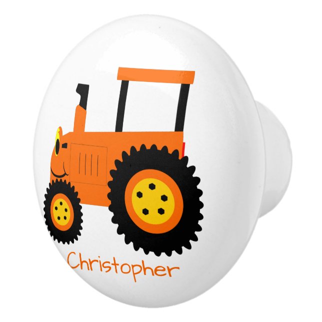 Orange Tractor Design Personalised Ceramic Knob (Right)