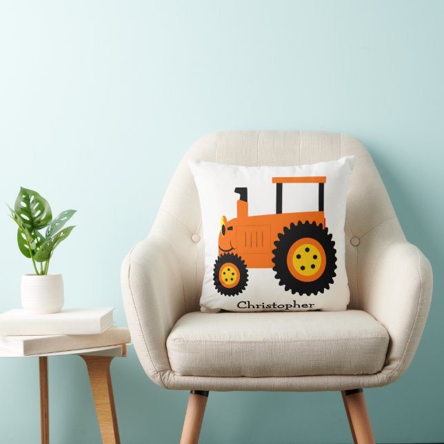 Orange Tractor Design Personalised Cushion (Chair)