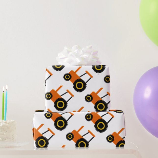 Orange Tractor Design Wrapping Paper (Party Gifts)