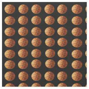 Orange Traditional Basketballs On Black, Fabric