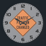 Orange Traffic Pattern Changed Road Warning Sign Large Clock<br><div class="desc">Keep your schedule on track with this traffic pattern changed wall clock. This functional piece of industrial decor features the classic orange diamond road sign as the clock face, making it a perfect addition to a home office, garage, or engineering firm. The bold design serves as a constant reminder that...</div>