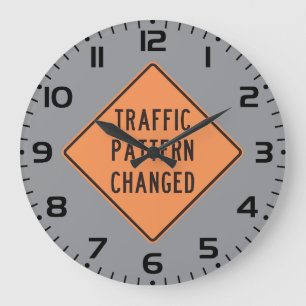 Orange Traffic Pattern Changed Road Warning Sign Large Clock