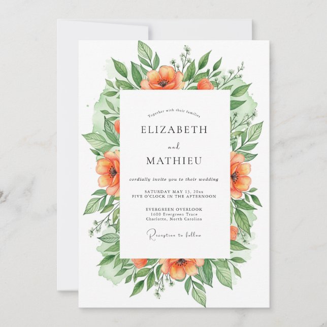 Orange Tranquil Spring Wedding Invitation (Front)