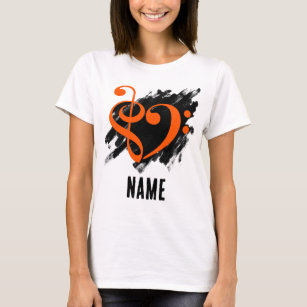 Orange Treble Clef Bass Clef Heart Customised T-Shirt