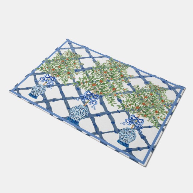 Orange Tree Chinoiserie Ginger Jar Jars Topiary  Doormat (Angled)