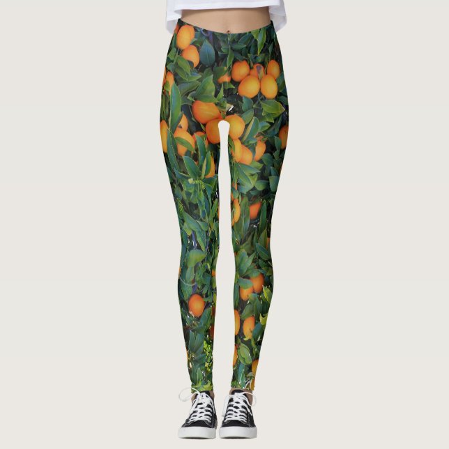 Orange tree funky leggings with oranges and leaves (Front)