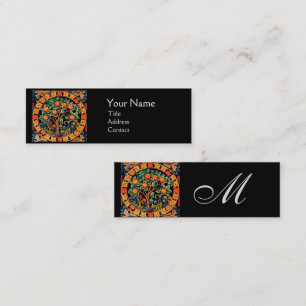 ORANGE TREE ,GREEN LEAVES,FLOWERS Floral Monogram Mini Business Card