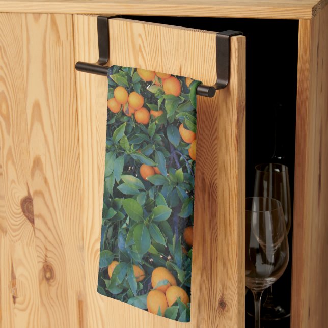 Orange Tree Green Leaves Fruits Oranges Tea Towel (Thirds Fold)