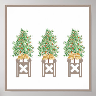 Orange tree Topiary Beige Chinoiserie  art print 