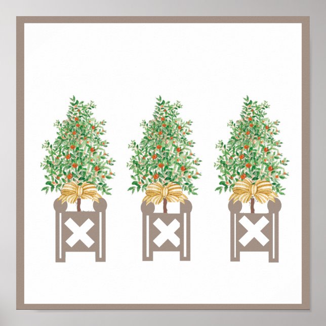Orange tree Topiary Beige Chinoiserie  art print  (Front)