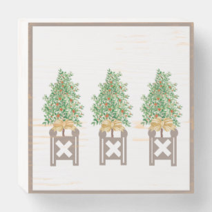 Orange tree Topiary Beige Chinoiserie  art print Wooden Box Sign