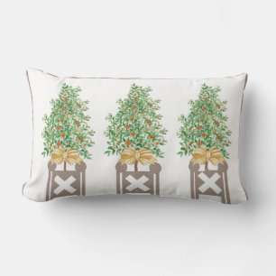 Orange tree Topiary Beige Chinoiserie Lumbar Cushion