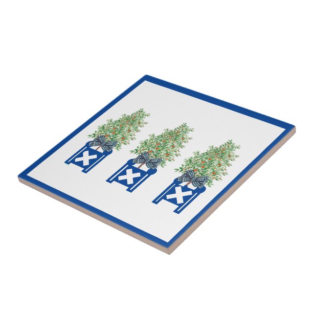 Orange tree Topiary Blue Chinoiserie  Ceramic Tile (Side)
