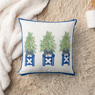 Orange tree Topiary Blue Chinoiserie  Cushion