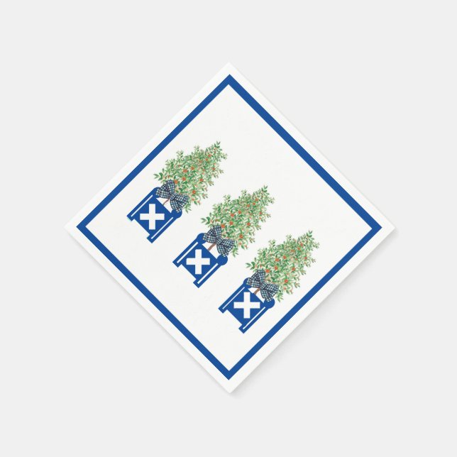 Orange tree Topiary Blue Chinoiserie  Napkin (Corner)