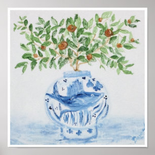 Orange Tree Topiary Blue Ginger Jar Art Print