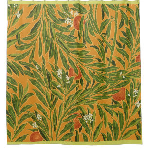 Orange Tree Vintage Wallpaper Pattern Art Nouveau Shower Curtain