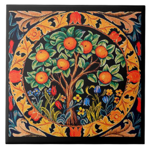 ORANGE TREE WITH GREEN LEAVES,FLOWERS CERAMIC TILE