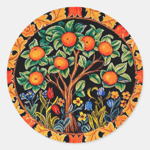 ORANGE TREE WITH GREEN LEAVES,FLOWERS CLASSIC ROUND STICKER