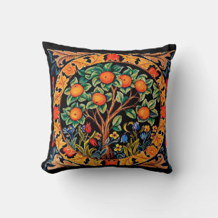 ORANGE TREE WITH GREEN LEAVES,FLOWERS CUSHION