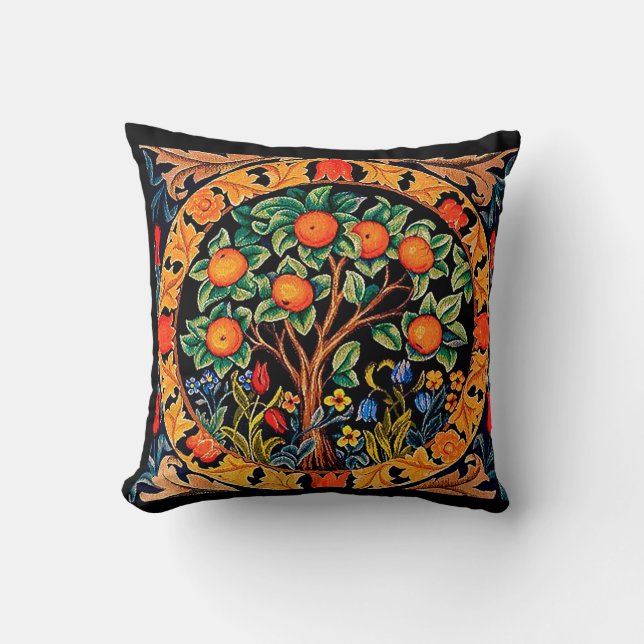 ORANGE TREE WITH GREEN LEAVES,FLOWERS CUSHION (Front)