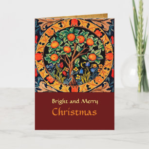 ORANGE TREE WITH GREEN LEAVES,FLOWERS HOLIDAY CARD