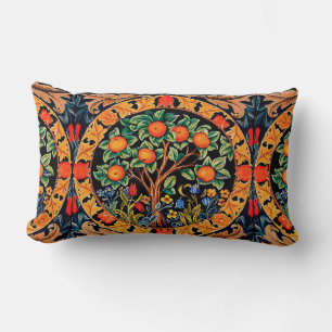 ORANGE TREE WITH GREEN LEAVES,FLOWERS LUMBAR CUSHION