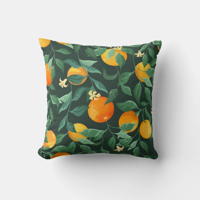 Orange trees, branches with flowers on a green bac cushion (Front)