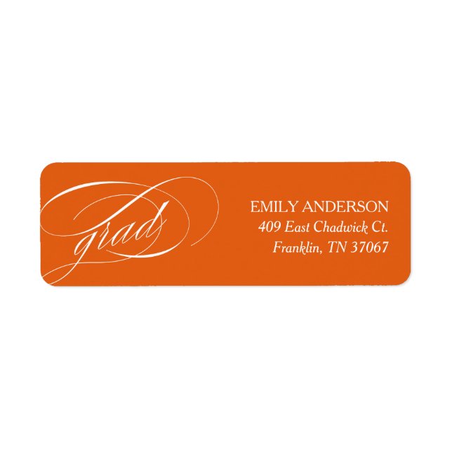Orange Trendy Calligraphy Graduation Address Return Address Label (Front)