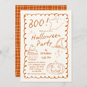 Orange Trendy Hand Drawn Sketchy Halloween Party   Invitation