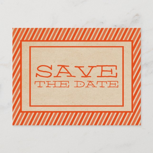 Orange Trendy Stripes Save the Date Postcard (Front)