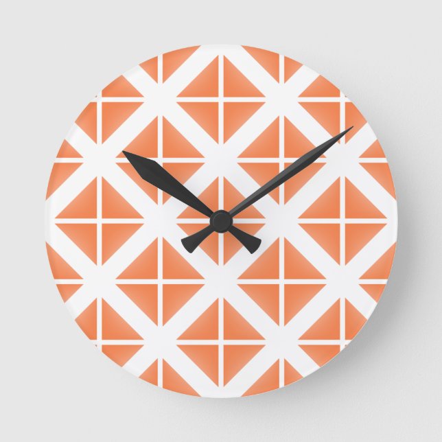 Orange Trendy Triangle Pattern Round Clock (Front)
