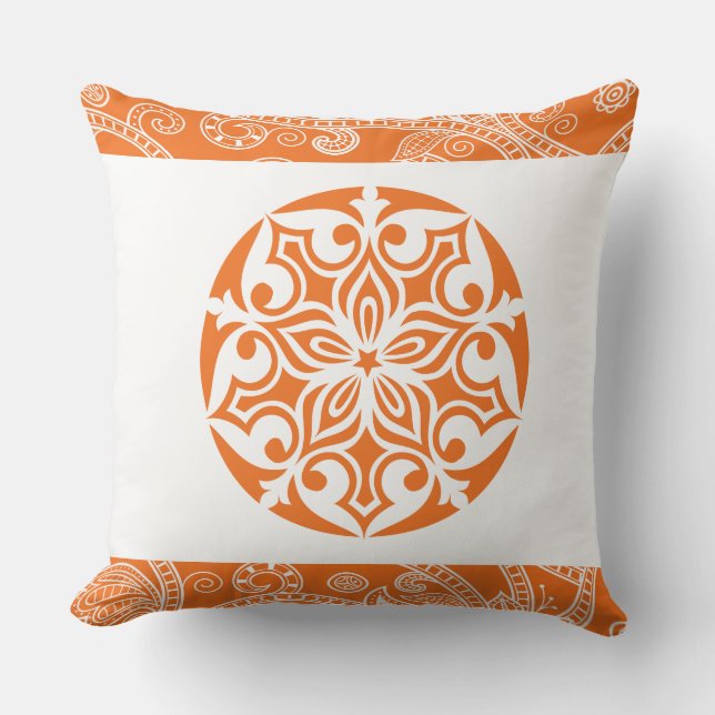 ORANGE TRIBAL CIRCLE Retro Throw Pillow (Front)