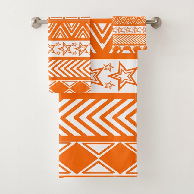 Orange Tribal Design Bath Towel Set (Insitu)
