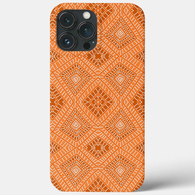 orange Tribal Diamonds African Pattern Case-Mate iPhone Case (Back)