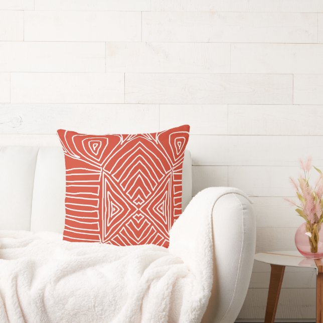 orange Tribal Maze Mud Cloth Pattern African Cushion (Couch)