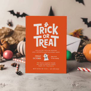 ORANGE TRICK OR TREAT CUTE GHOST HALLOWEEN Party Invitation