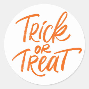 Orange Trick or Treat Hand Lettering Halloween Classic Round Sticker