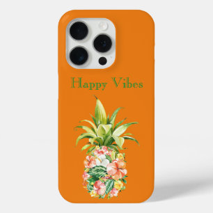 Orange Tropical Floral Pineapple iPhone 15 Pro Case