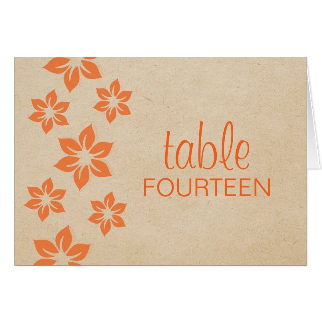 Orange Tropical Floral Table Number Card (Front Horizontal)