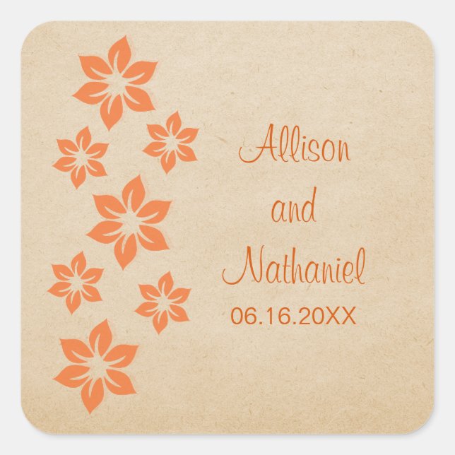 Orange Tropical Floral Wedding Stickers (Front)