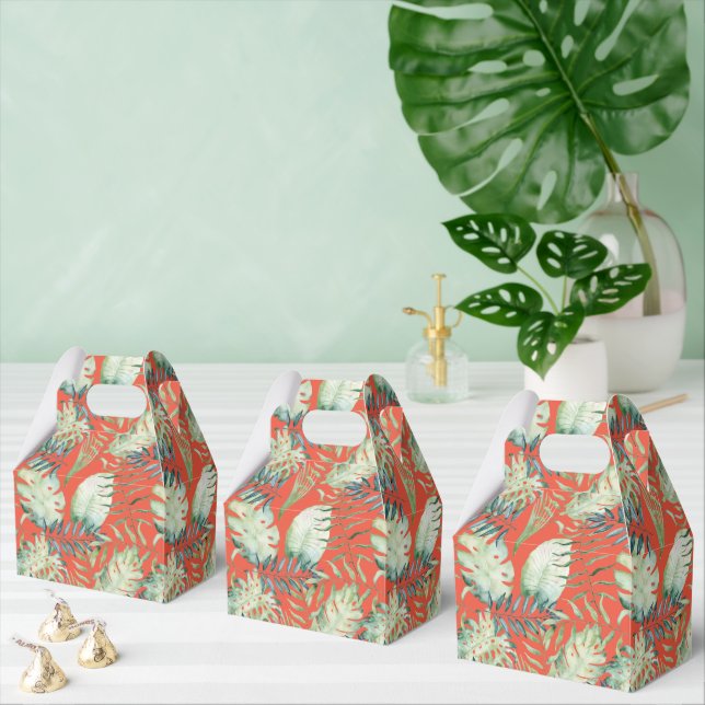 Orange Tropical Green Leaves Aloha Favour Box (Multiple)
