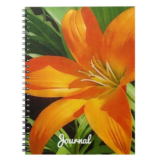 Orange Tropical Lily Flower Art Journal Notebook (Front)