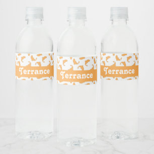 Orange trout fish on grey water bottle label