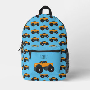 Orange Truck Vehicle Custom Boys Name School Printed Backpack